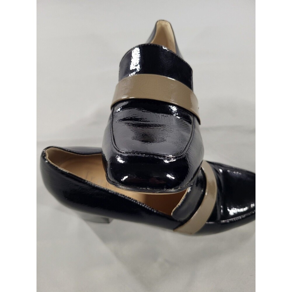 Franco Sarto Kaylee Patent Loafer Pumps Black Taupe Block Heel Square Toe Sz 10M - Picture 12 of 13